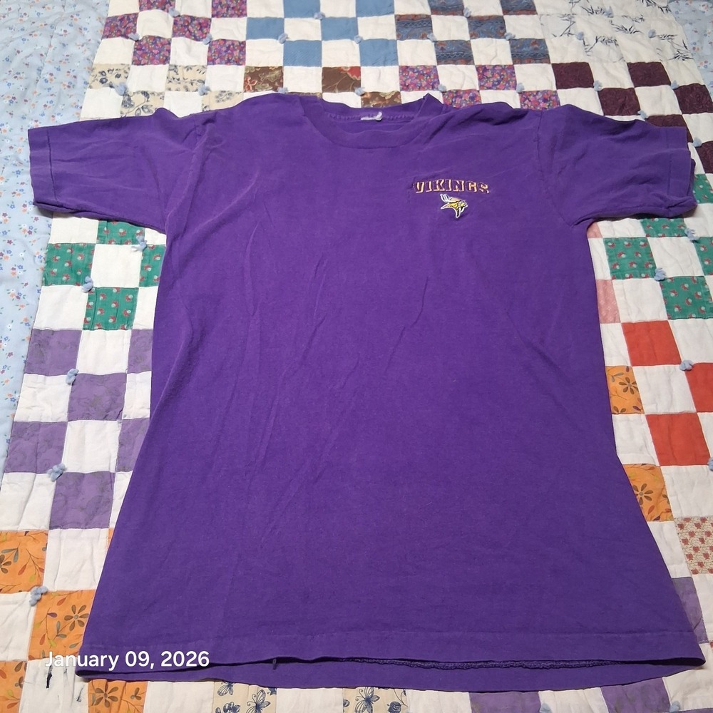 Vintage Minnesota Vikings Single Stitch Embroidered T Shirt Size Large Purple
